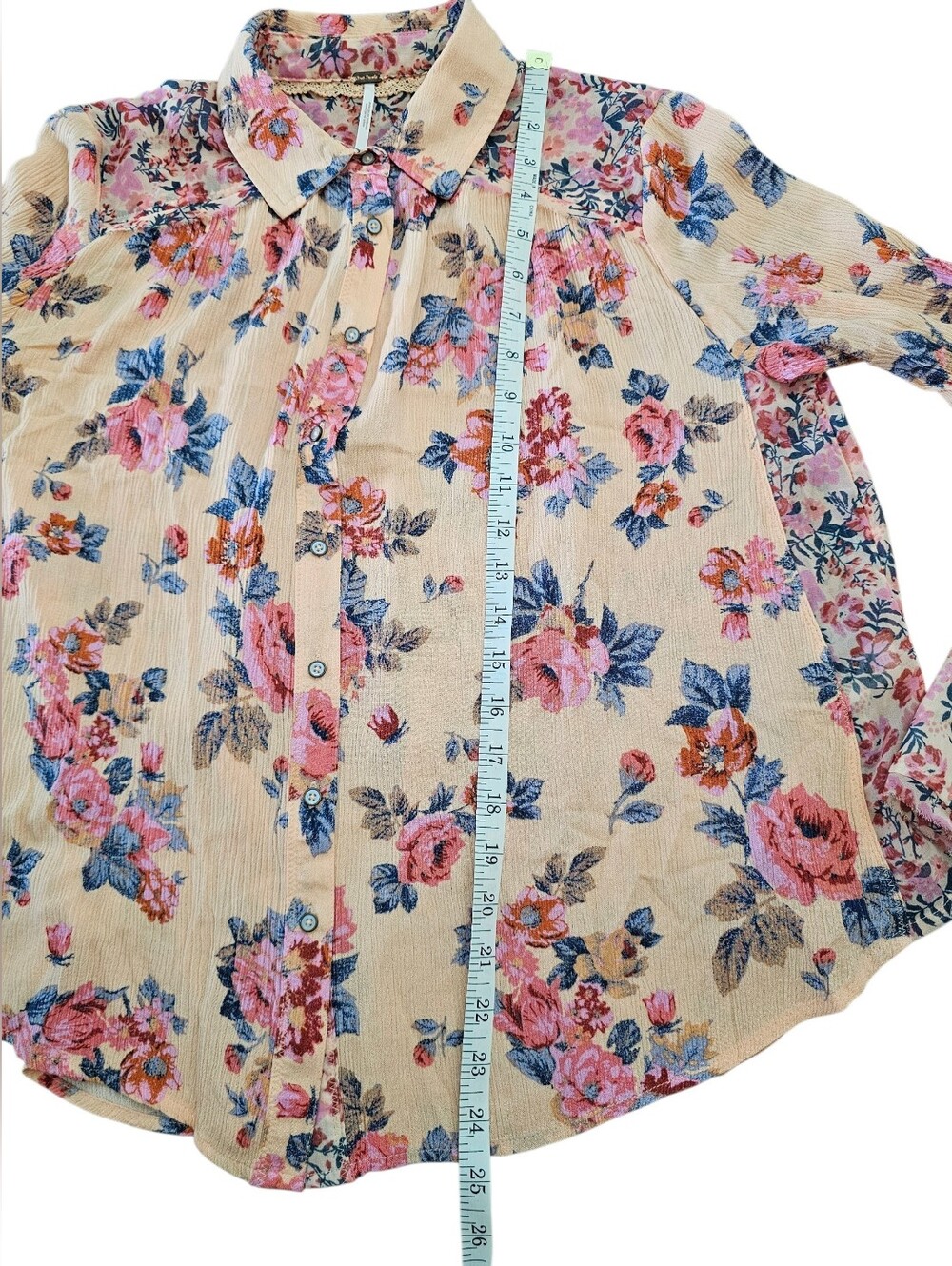 Free People Hold On To Me Coral Floral Blouse Size Small - Picture 7 of 11